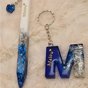 Blue and Silver Resin Keychain Set
